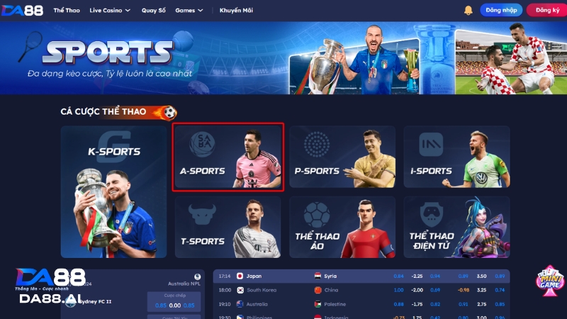A Sports là sân chơi cá độ đẳng cấp